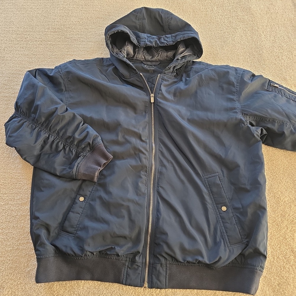 Athleta Upfield Bomber Jacket Coat Navy Blue Size L Hooded Full-zip